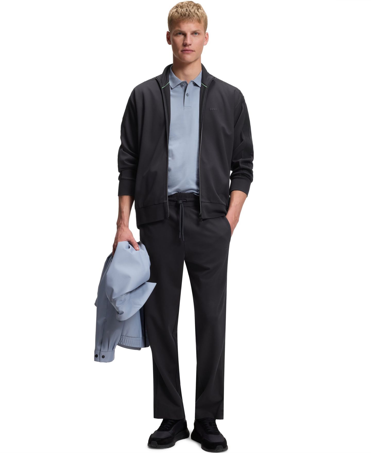 Мужской свитшот Hugo Boss Regular-Fit Tonal Jacquard Tape, цвет: Тёмный синий — фото 4