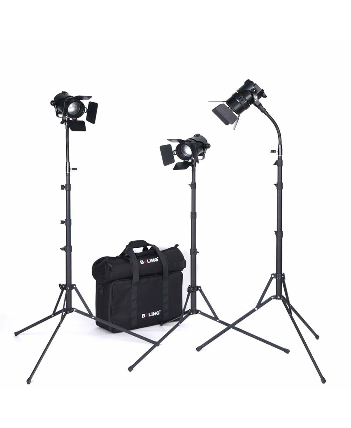 Boling Bl-50C 50W Fresnel Led Lighting Kit with Light Stand, Professional Led Video Film Lighting Kit (2x Zoom Light and 1x Fixed Light)