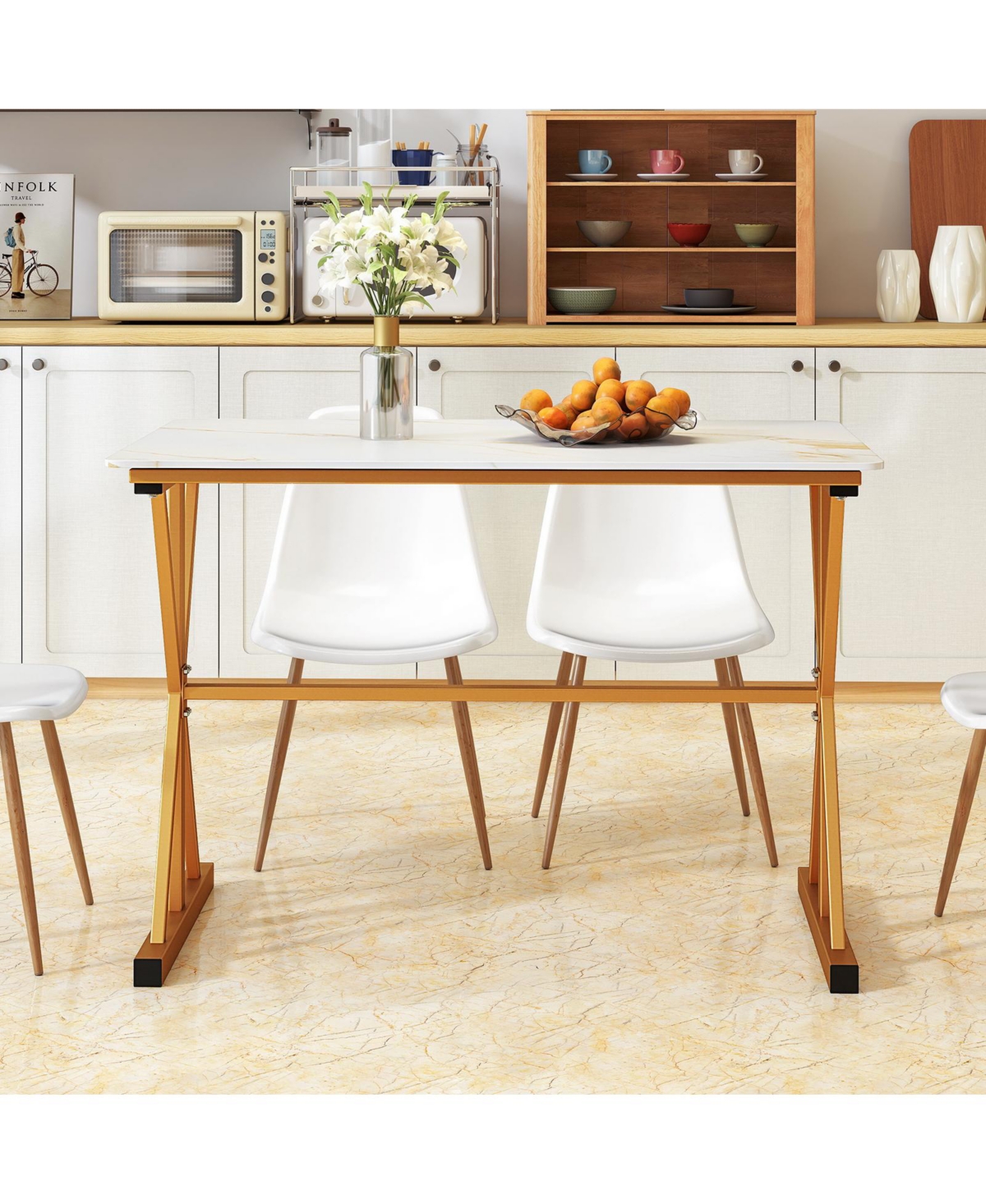 Slickblue Modern Dining Table Faux Marble Sintered Stone with Metal Frame