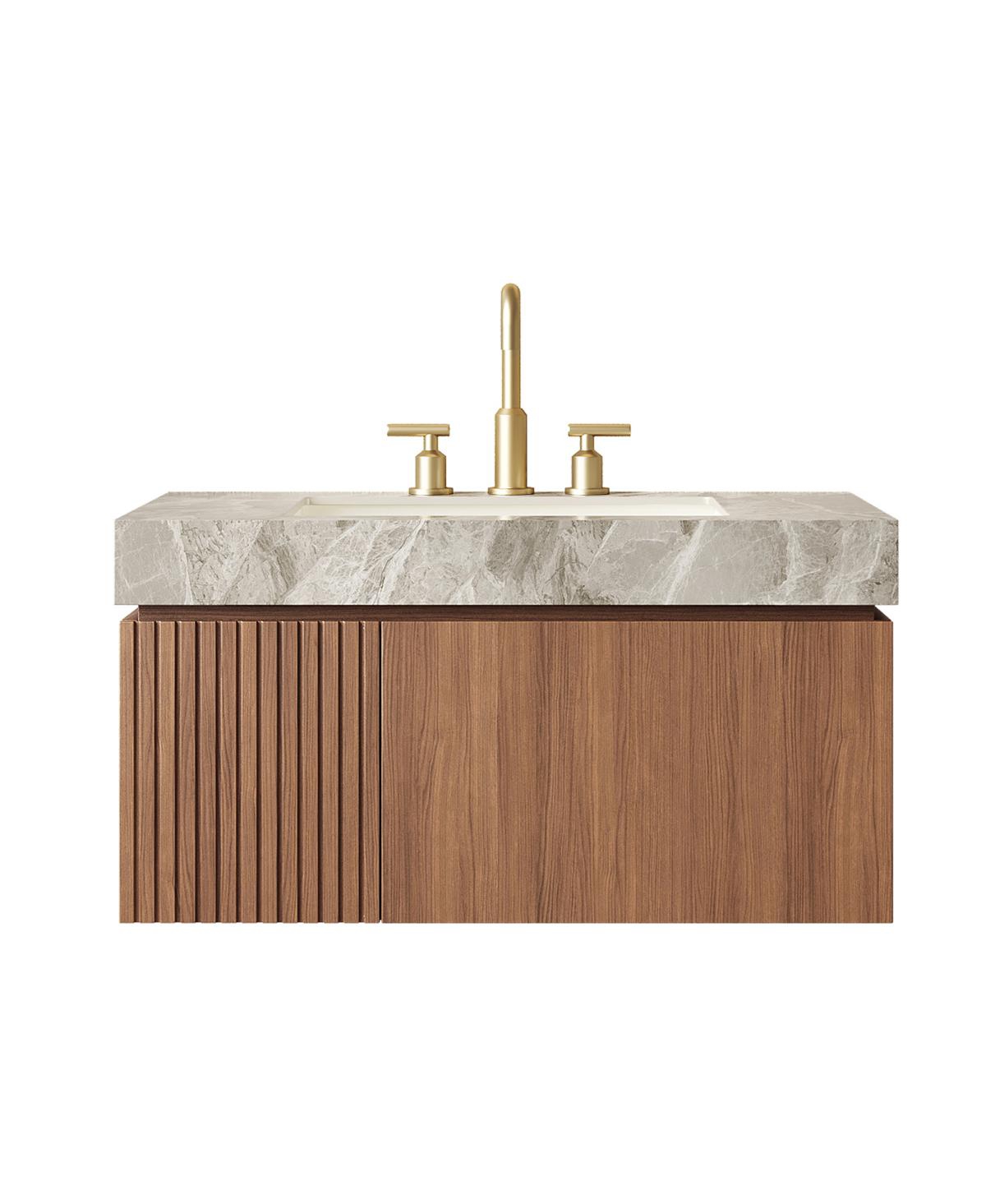 Sillysis Wall Mounted Bathroom Vanity, Sintered Stone Countertop, Undermount Ceramic Sink, Soft Close Cabinet