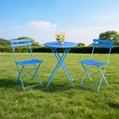 3-Piece Outdoor Folding Bistro Set with 2 Chairs and Table, Weather-Resistant Steel Patio Furniture for Balcony or Porch