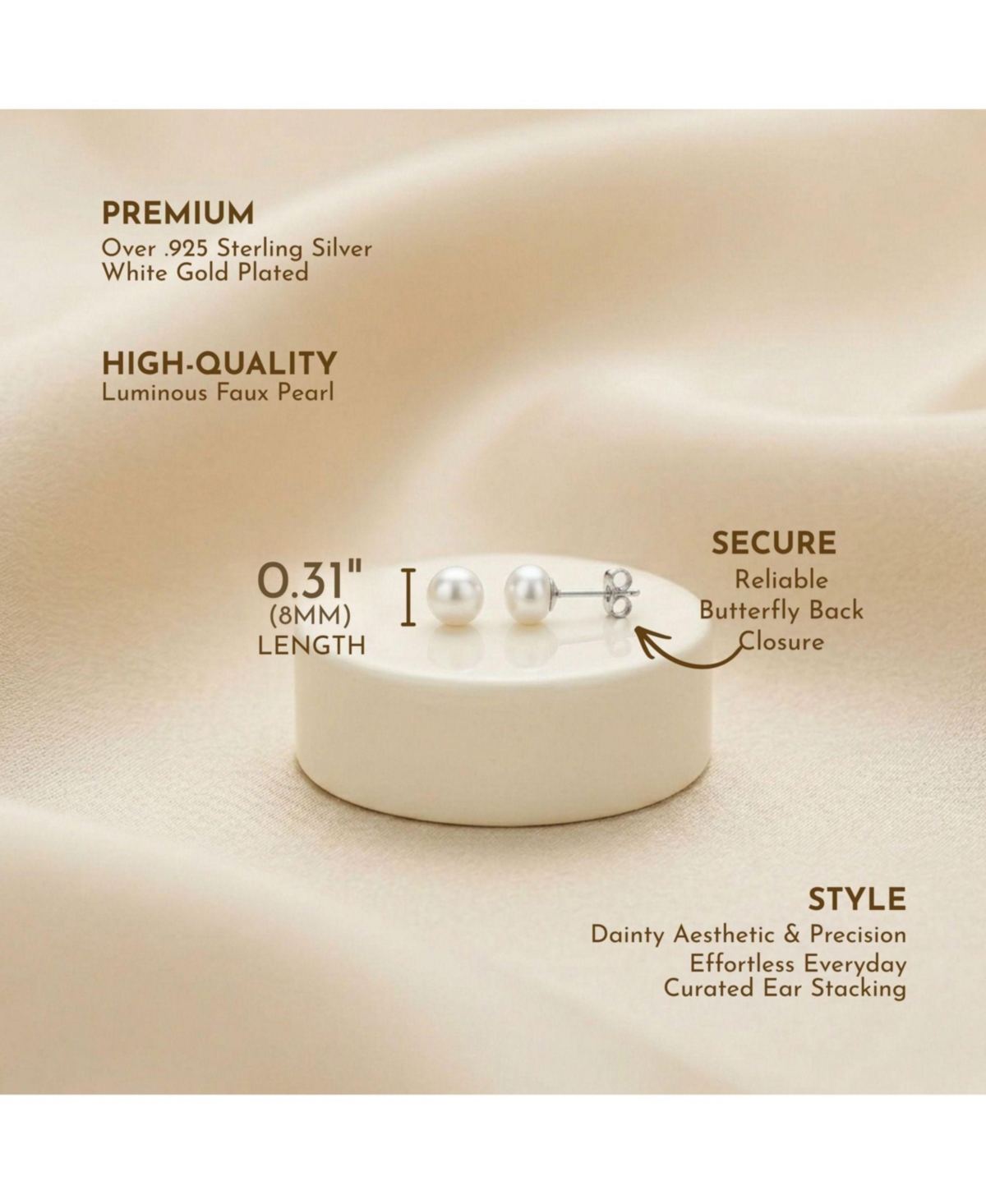 Sterling Silver Faux Pearl Studs