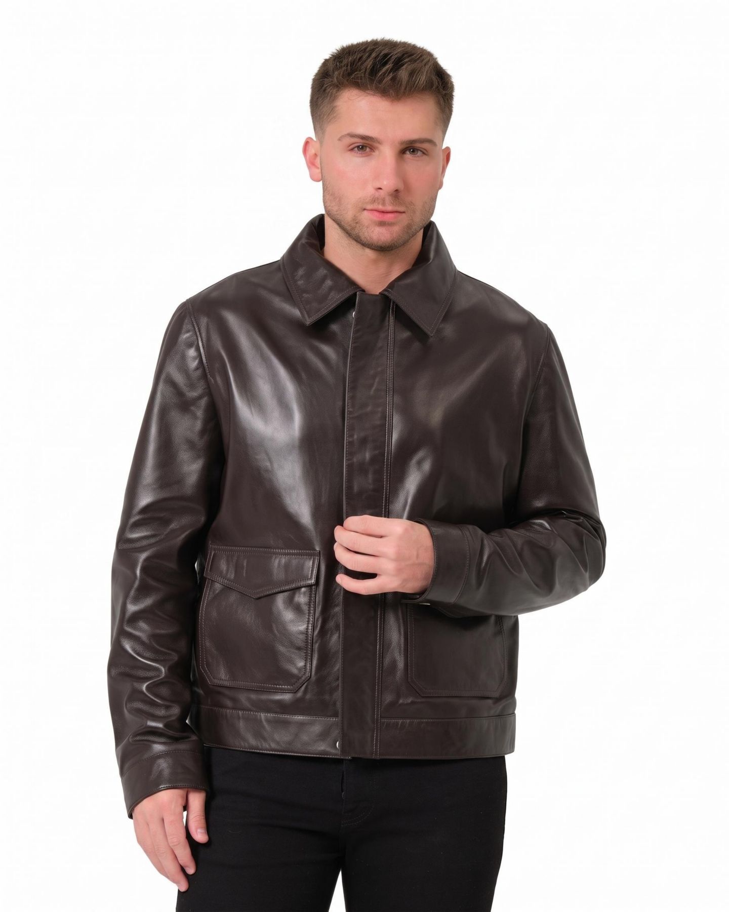 Мужская куртка Furniq UK Maddox Nappa Leather, цвет: Кофейный коричневый — фото 1