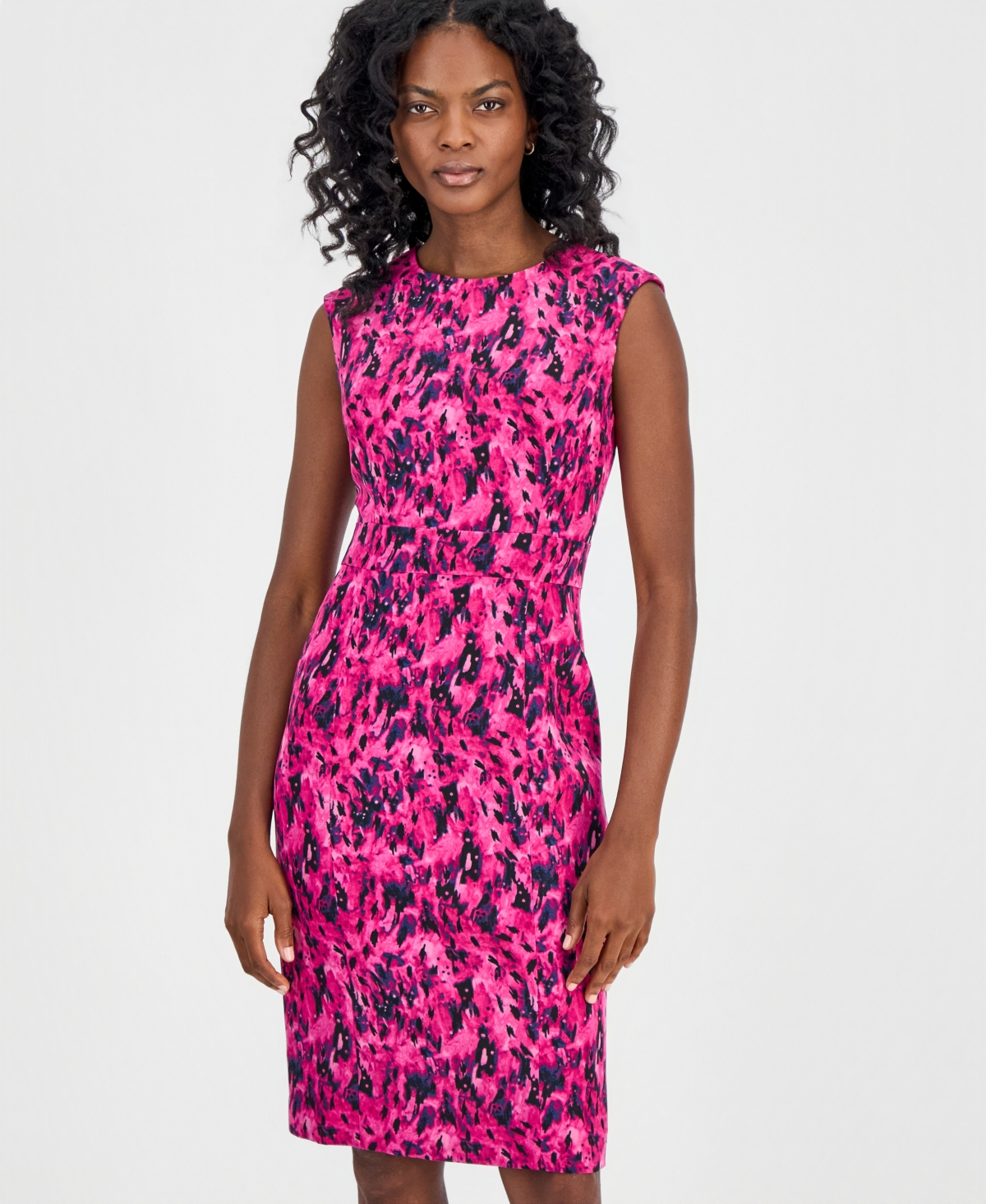 Kasper Women's Printed Round-Neck Scuba Sheath Dress