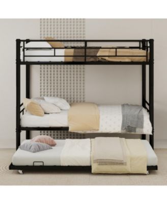 Metal Twin Over Twin Bunk Bed with Trundle, Sturdy Heavy Duty Bunk Bed, with Ladders and Safety Guardrail, Noise Reduced,No Box Spring Needed
