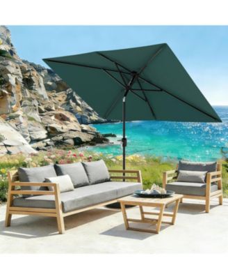 10' x 6.5' Solar Patio Umbrella with Crank and Push Button Tilt for Garden, Deck, Lawn, Pool (No Base)
