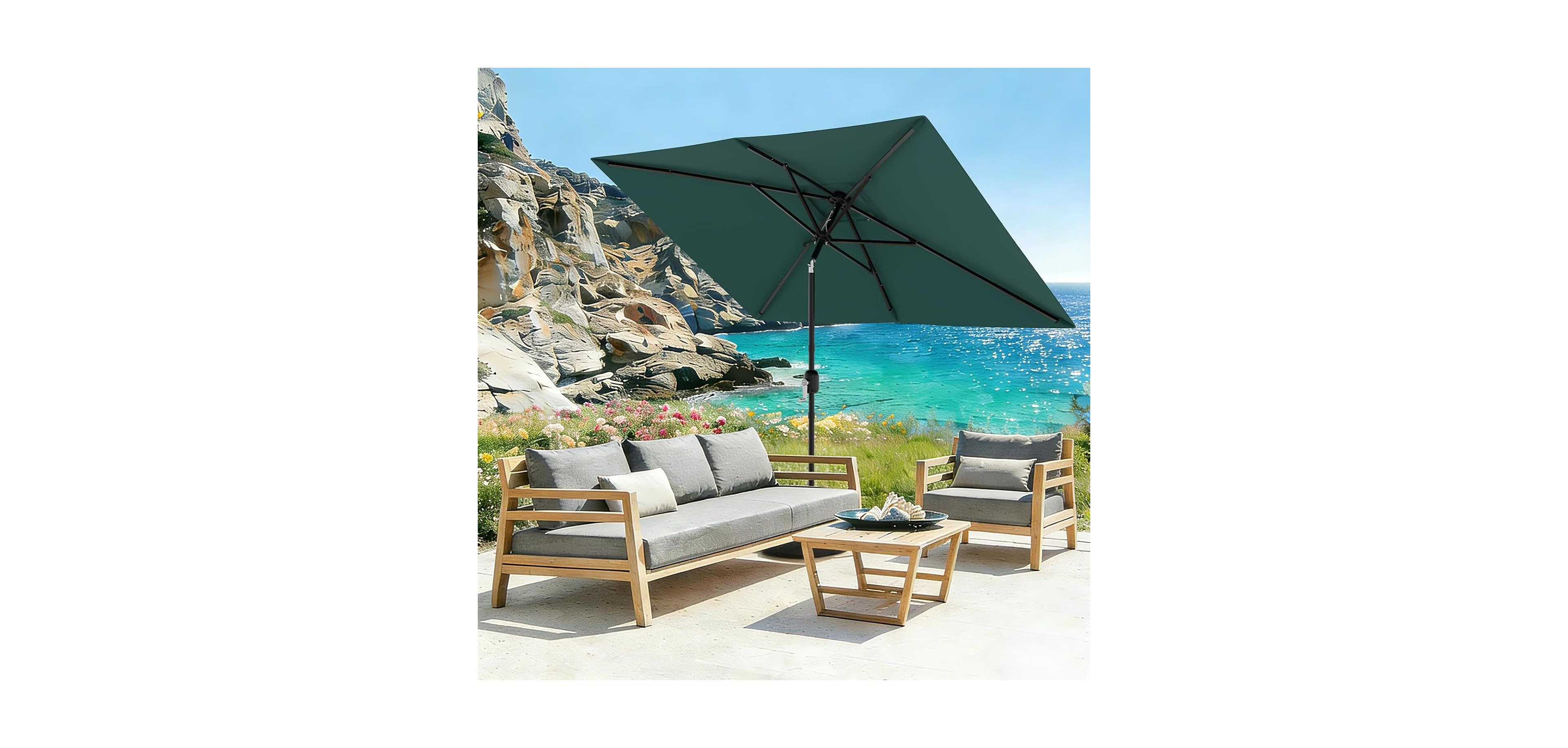 gaomon 10' x 6.5' Solar Patio Umbrella with Crank and Push Button Tilt for Garden, Deck, Lawn, Pool (No Base)