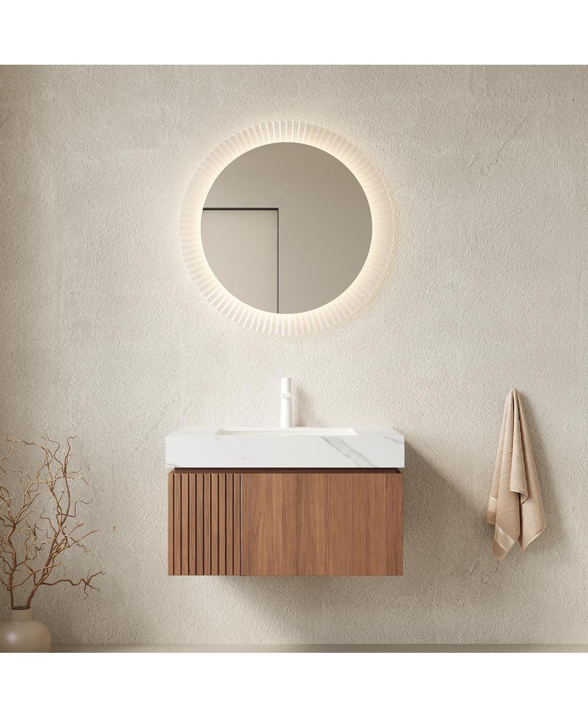 Sillysis Wall Mounted Bathroom Vanity, Carrara Sintered Stone Top, Undermount Ceramic Sink, Soft Close Door