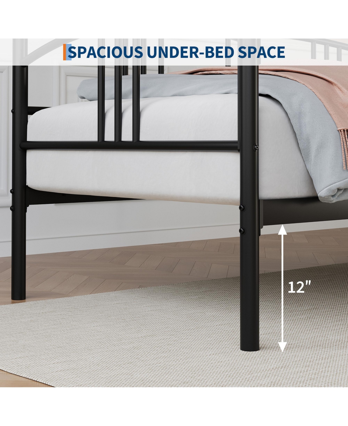 homfan Twin Metal Daybed Frame with Steel Slat Support and Underbed Storage Space, Modern Sofa Bed for Bedroom or Guest Room