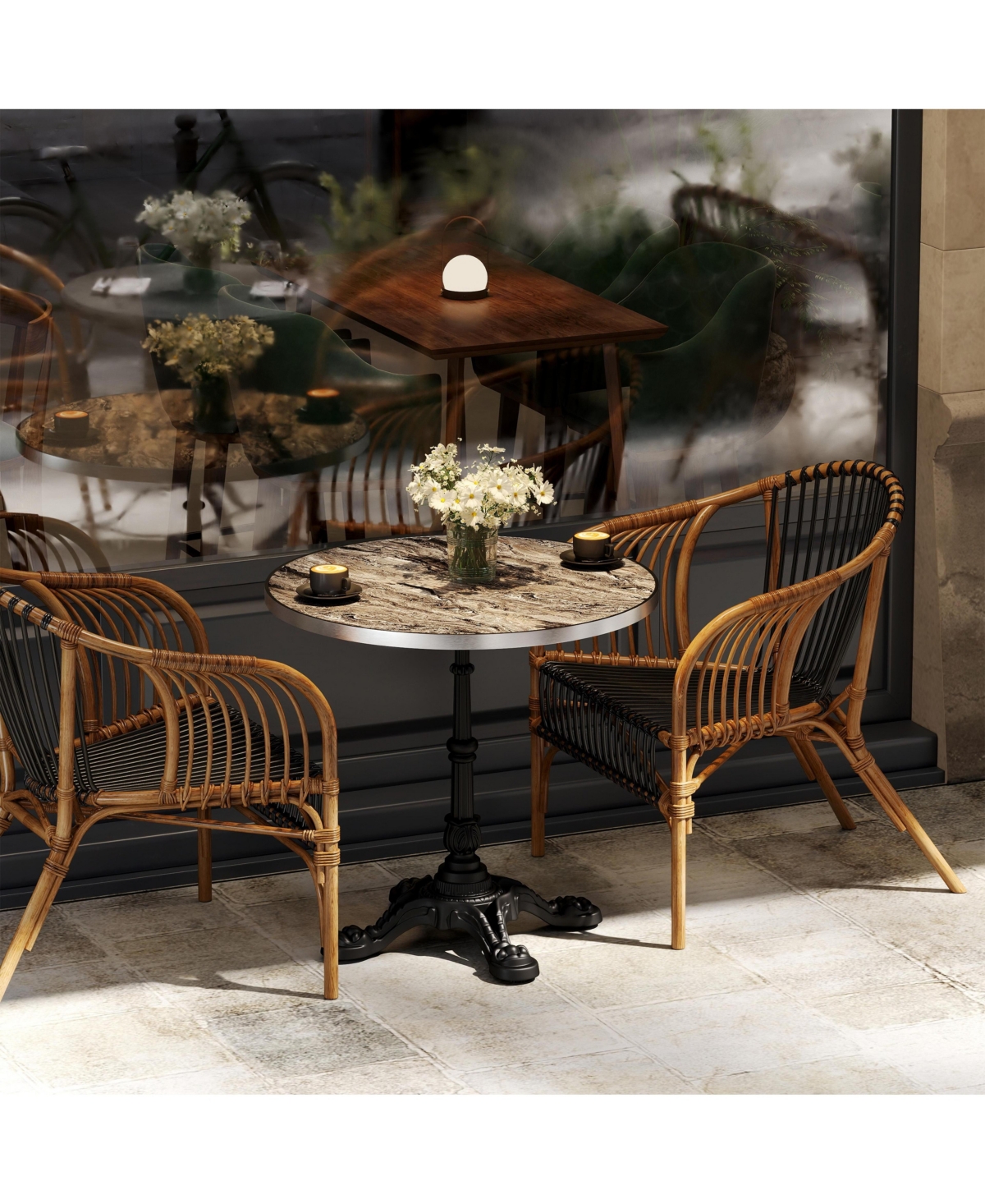 flynama 31.5" Square Sintered Stone Bistro Table - Faux Marble Outdoor Patio Table
