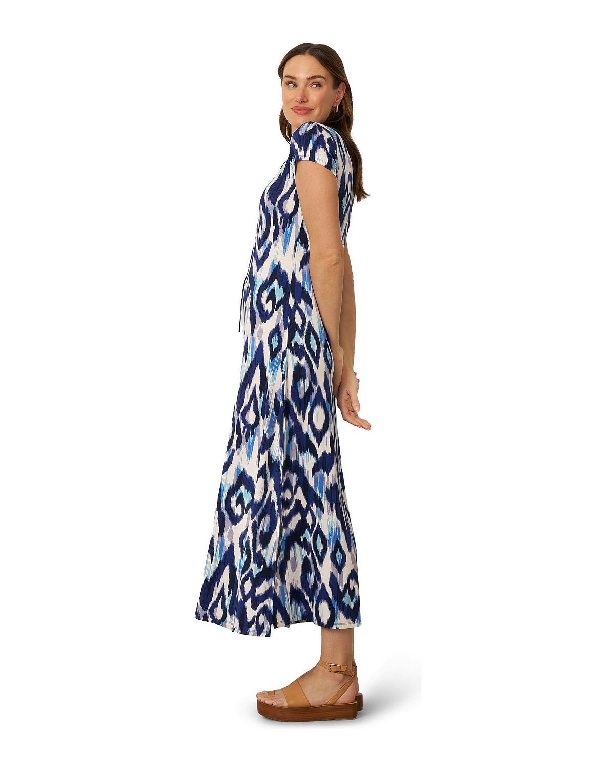 Cable & Gauge Women's Lace Up V Neck Printed Maxi Dress view 2 — MAYCSS fashion products
