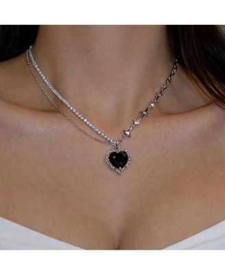 Rebl Jewelry Heart Cross Necklace - Black 65$