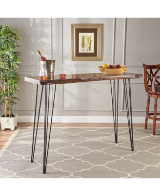 Faux Live Edge Industrial Bar Table with Hairpin Legs