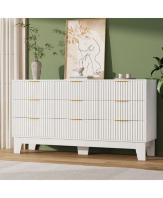9 Drawer Fluted Dresser – Modern Wooden Chest of Drawers with Metal Handle, Clothes Storage Organizer for Bedroom, Hallway, Entryway