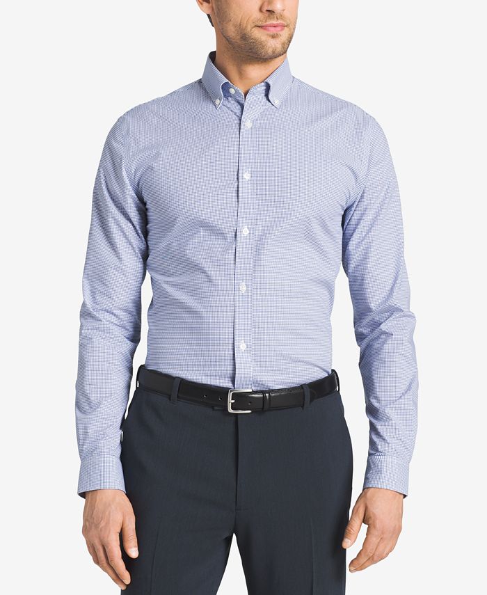 Tommy Hilfiger Slim-Fit Non-Iron Blue Check Dress Shirt - Macy's