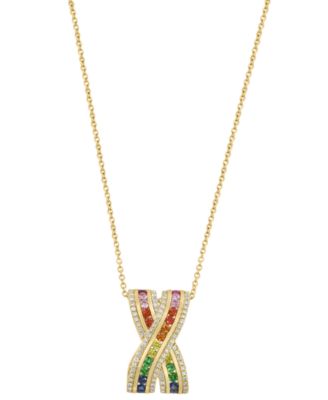 Multi-Sapphire (5/8 ct. t.w.), Tsavorite (1/10 ct. t.w.) & Diamond (1/4 ct. t.w.) Pendant Necklace in 14k Yellow Gold