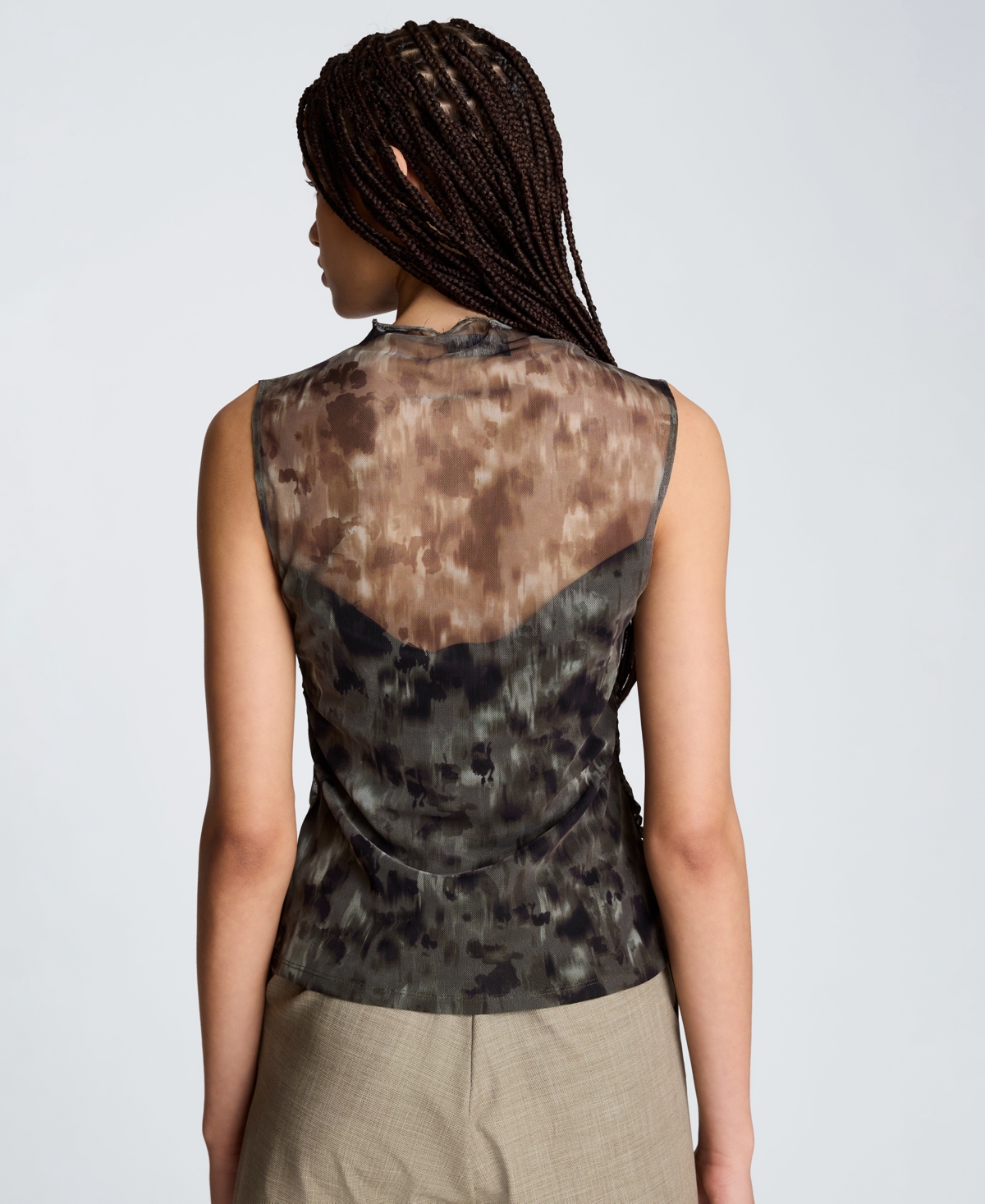 Kenneth Cole Women's Printed Mock Neck Mesh Tank Top