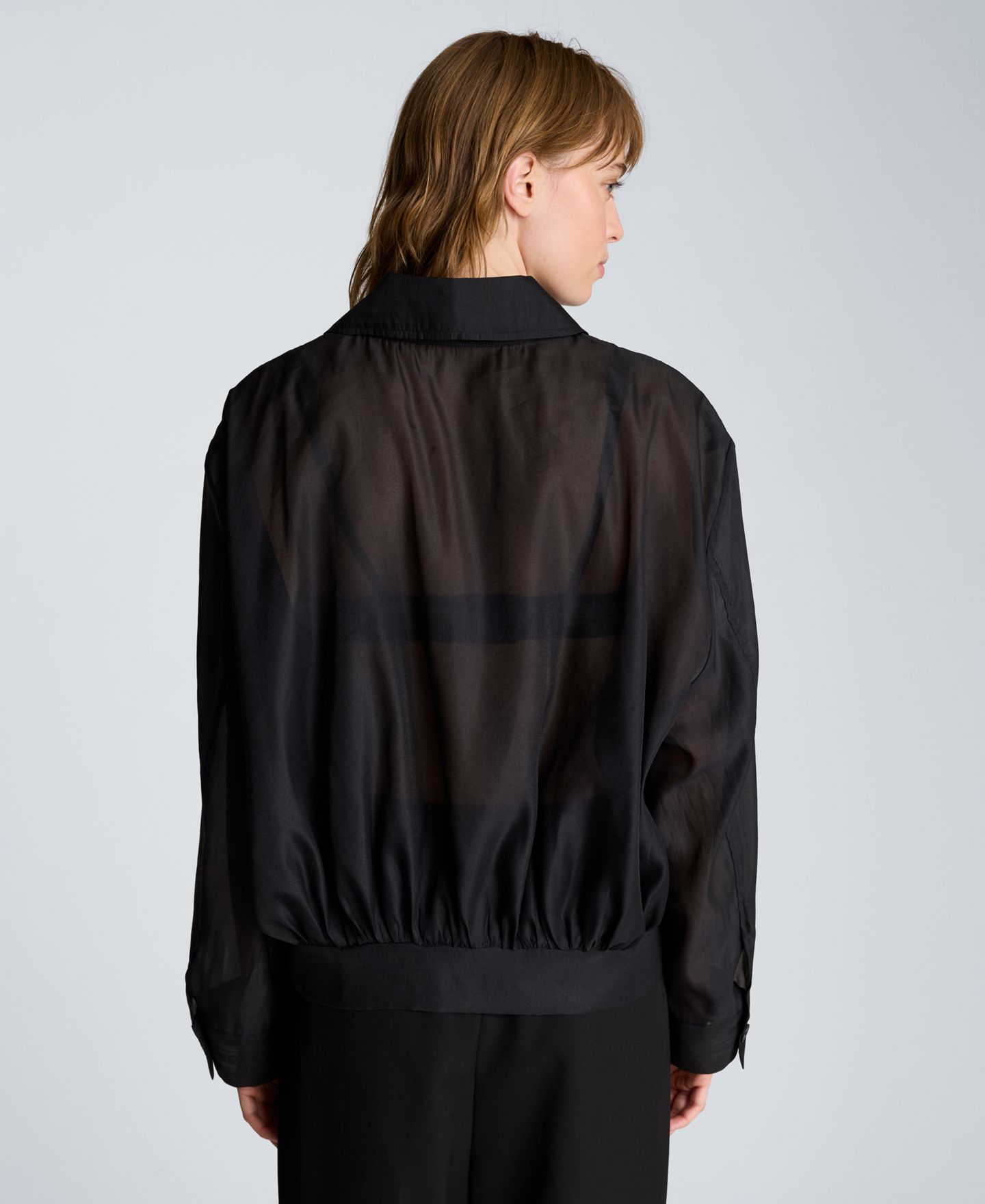 Женская куртка Kenneth Cole Collared Neck Sheer Bomber, цвет: Чёрный — фото 5