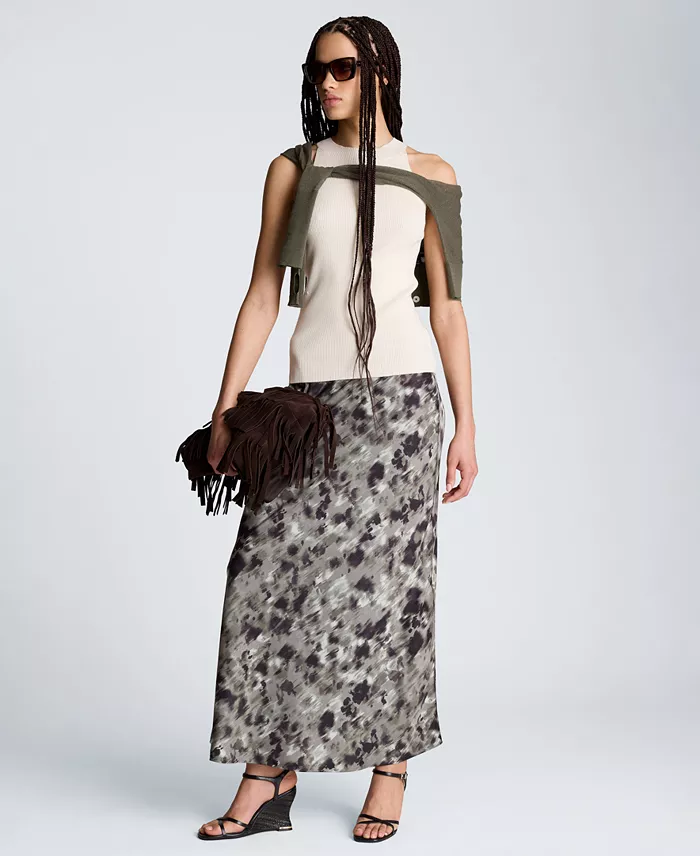 Women's Printed Satin Flared Maxi Skirt - thumbnail 6