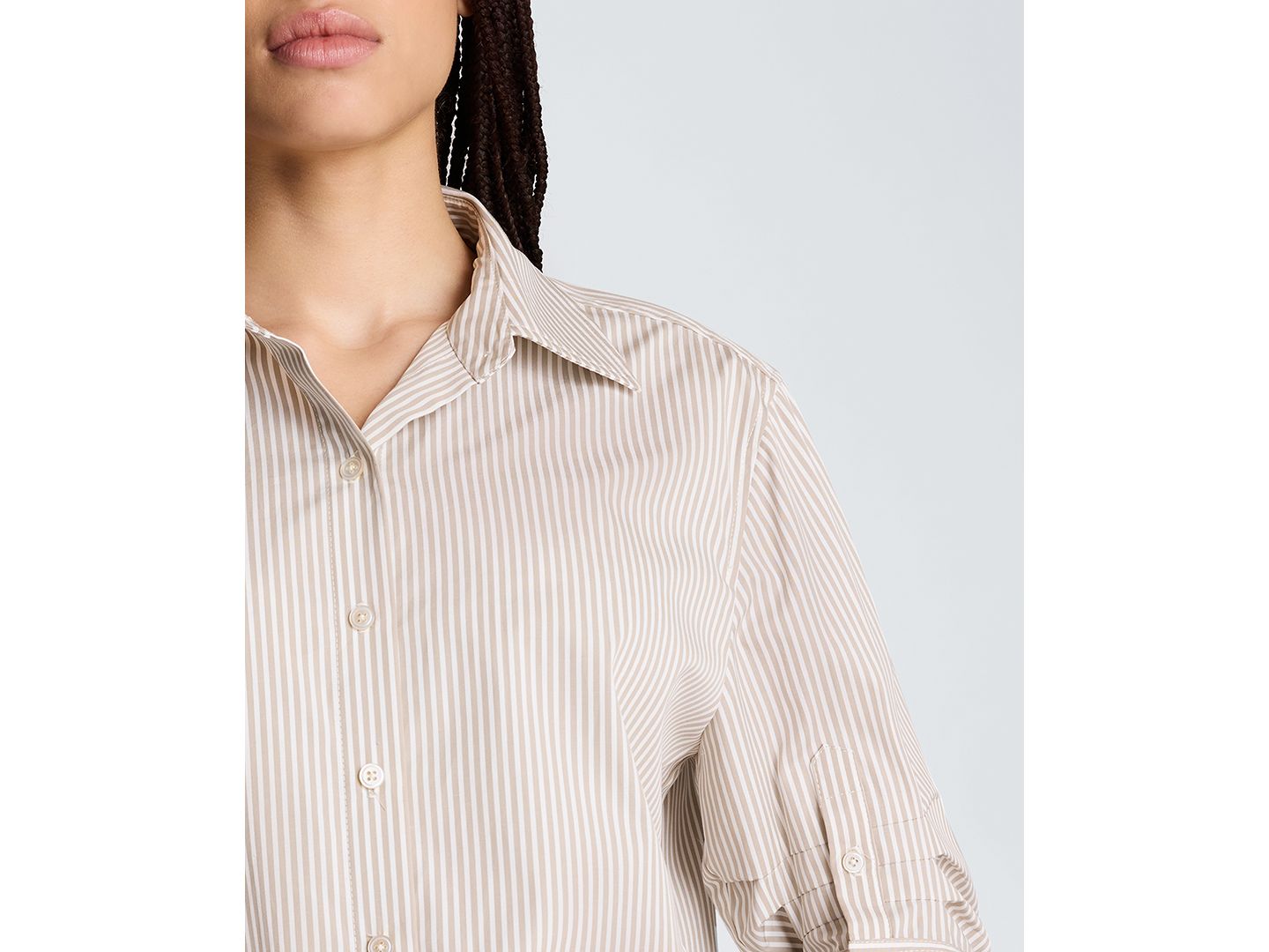 Женский топ Kenneth Cole Collared Striped Cropped Pleated Sleeves Button Down, цвет: Чайный — фото 6