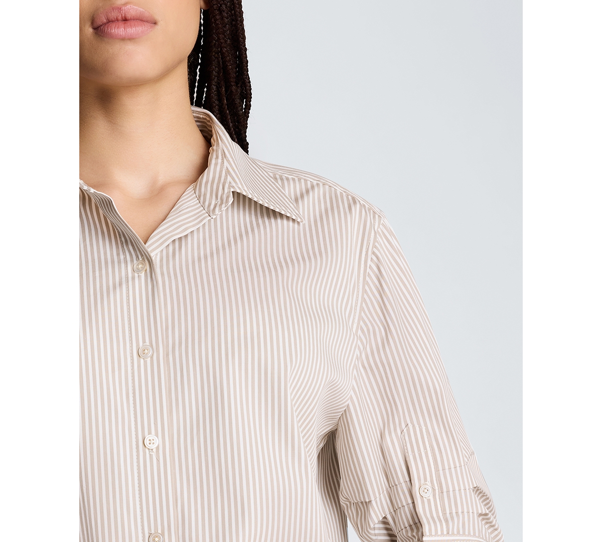 Kenneth Cole Women's Pleated Collared Neck Crop Shirt