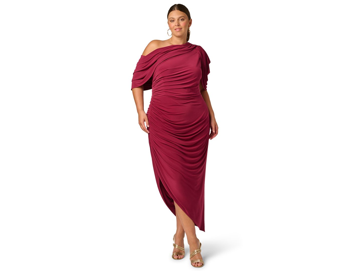 Женское платье Adrianna Plus Size One-Shoulder Asymmetrical, цвет: Малиновый мглистый — фото 1