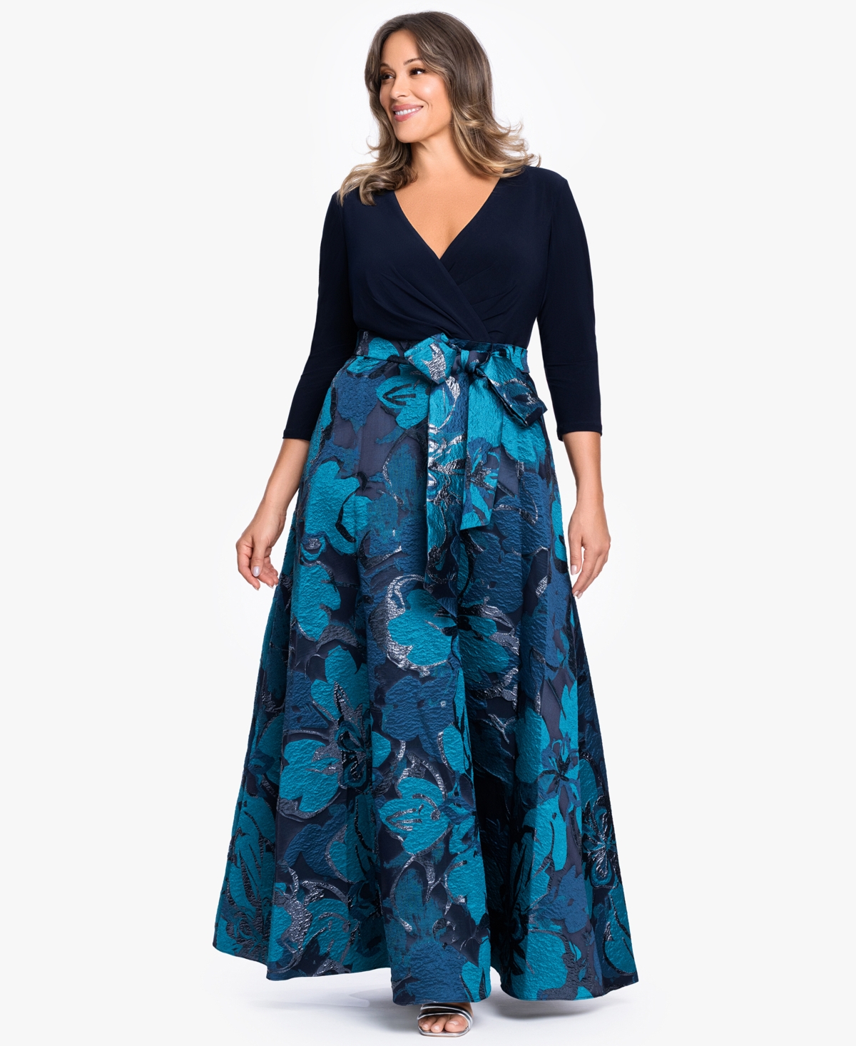 Betsy & Adam Plus V-Neck Gown
