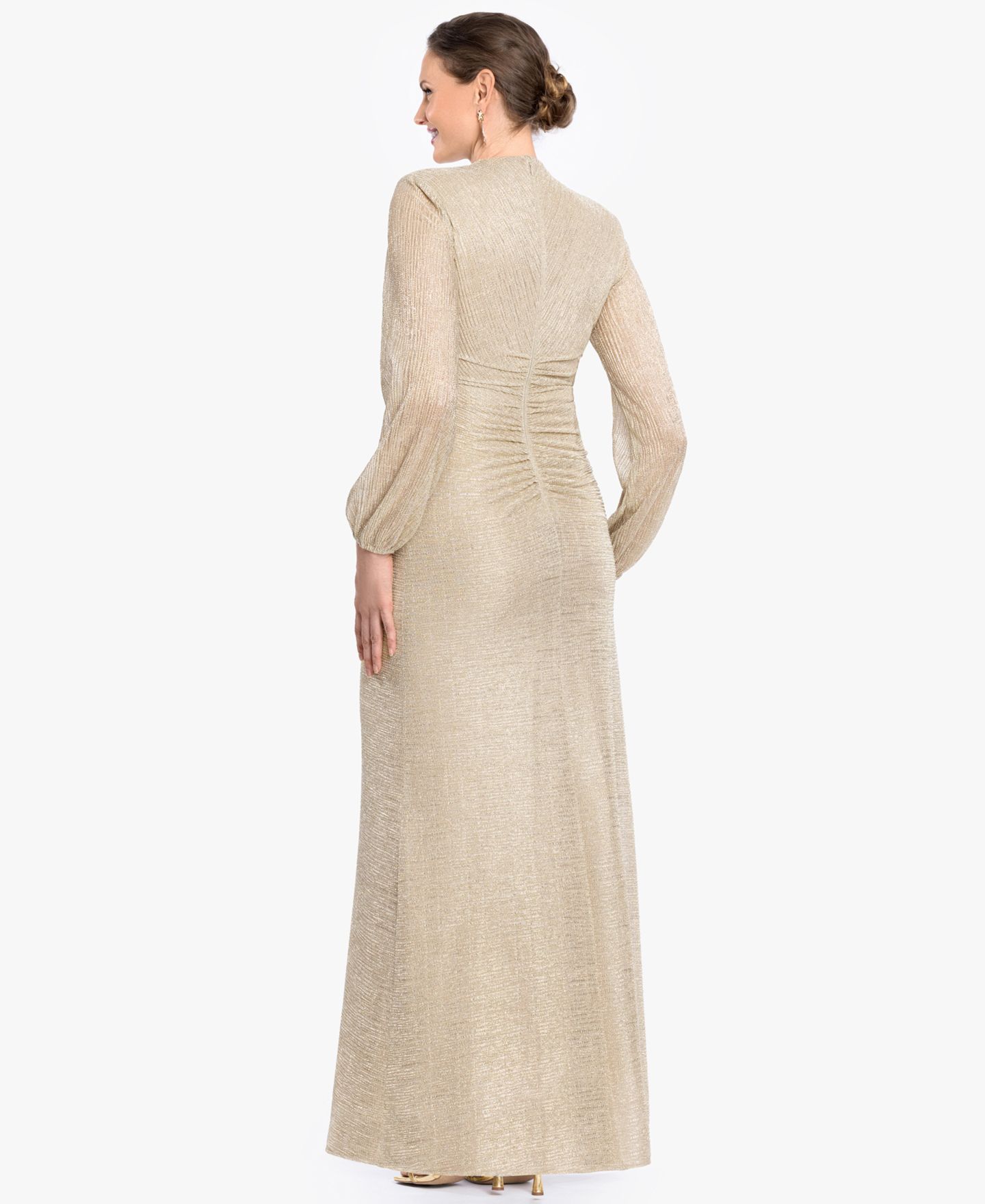 Женские платья Betsy & Adam Petite Bell Long-Sleeve Gown, цвет: Золотой — фото 4