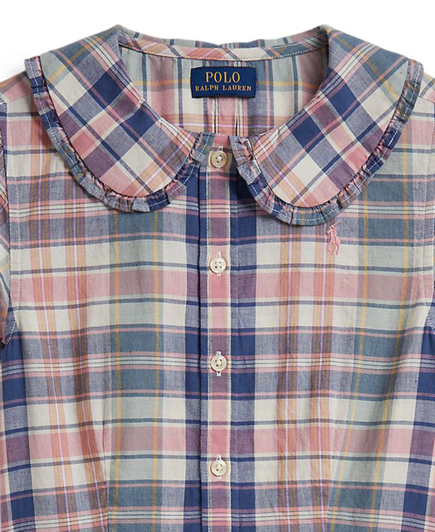 Рубашка Polo Ralph Lauren Short-Sleeve Dress Shirt для девочек, цвет: Земляной синий / Розовый — фото 3