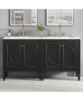   Double Sink Vanity Set With Ceramic Sinks, 2x30" Rubber Wood MDF Cabinets, Soft-Close Doors Shelf Drawer