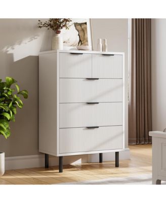 Modern Fluted 5-Drawer Entryway Storage Cabinet - Sturdy Metal Frame, Anti-Tip Safety, Versatile Organizer for Bedroom, Hallway, Entryway