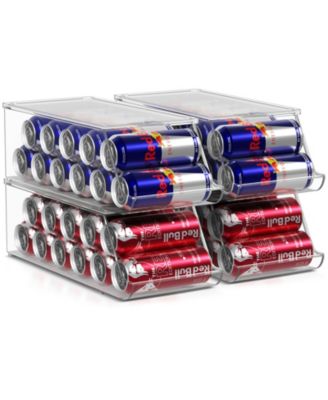 4 Pack Stackable Slim Can Holder Dispenser with Lid for Fridge, Pantry, Freezer