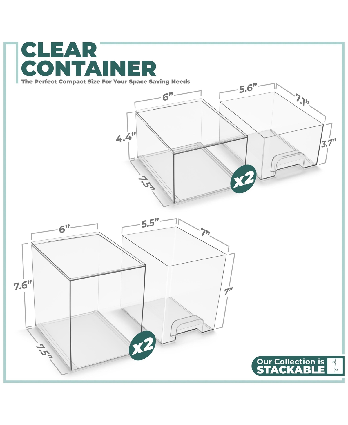Sorbus Piece Clear Stackable Pull-Out Storage Organizer Bins for Baby Bottles, Bathroom