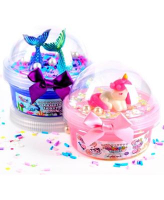 Finoclay Butter Slime kit, MicroWorld 2 Pack Clear and Fluffy Slime for Kids, Unicorn Mermaid Theme Party Favors with 6 Slime add ins