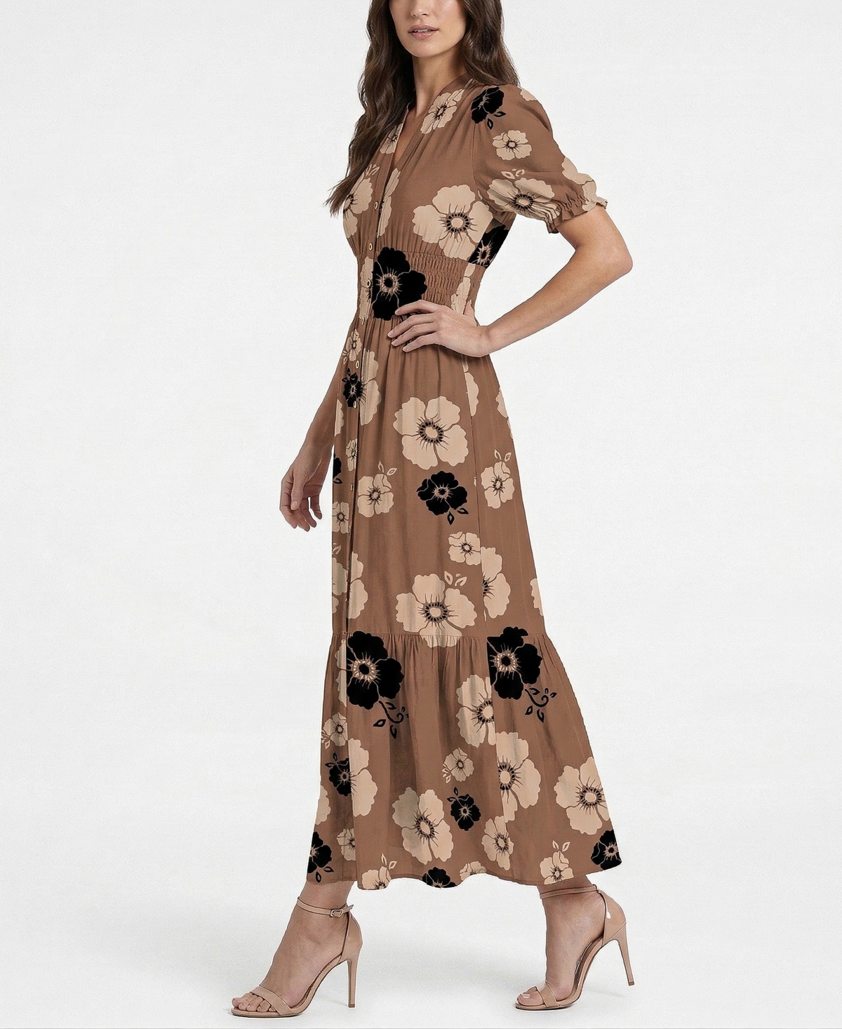 Taylor Petite Printed Mandarin Collar Maxi Dress