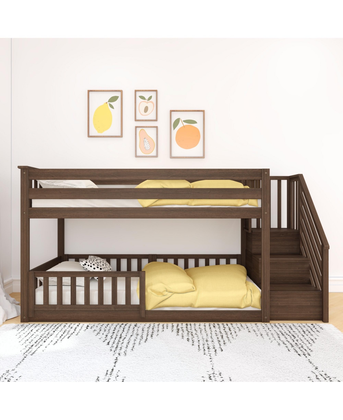 Max and Lily Low Twin over Bunk with Stairs Single Guard Rail