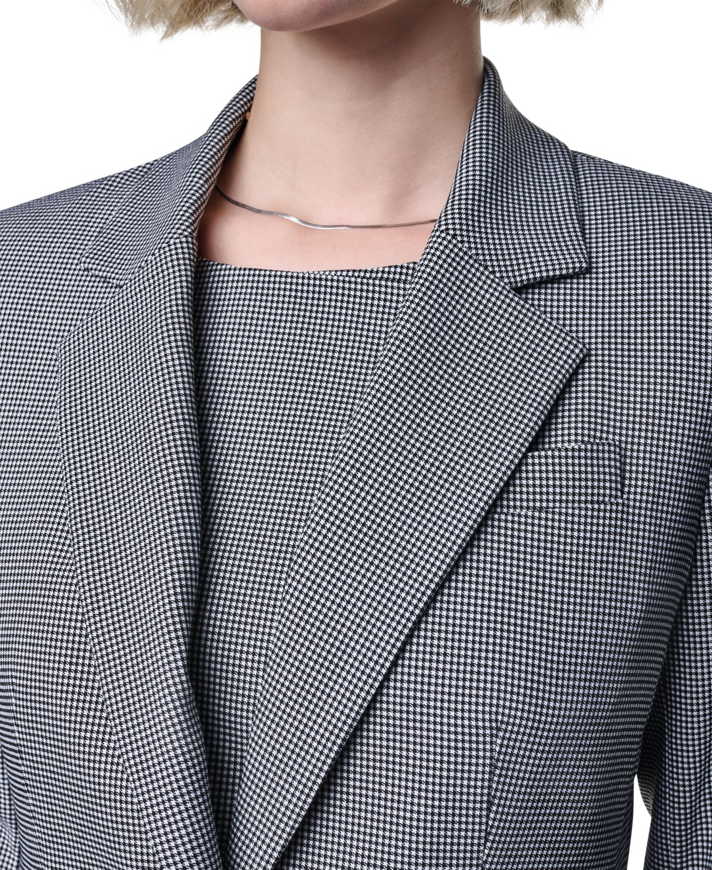 Женский пиджак DKNY Petite Houndstooth One-Button Notch Collar Blazer, цвет: Чёрный / Слоновая кость — фото 5