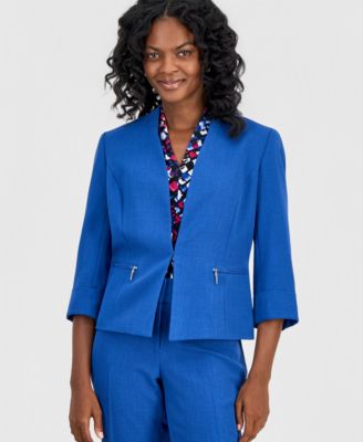 Women's Collarless Zip-Pocket Cuffed-Sleeve Jacket 