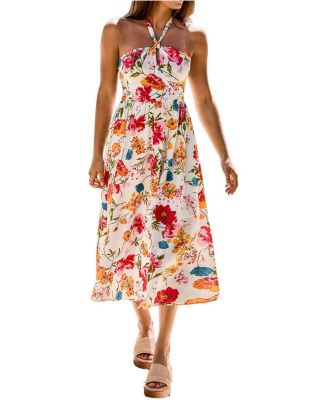 floral midi beach dress Women's Garden Breeze Floral Midi Dress in Cream/Blue