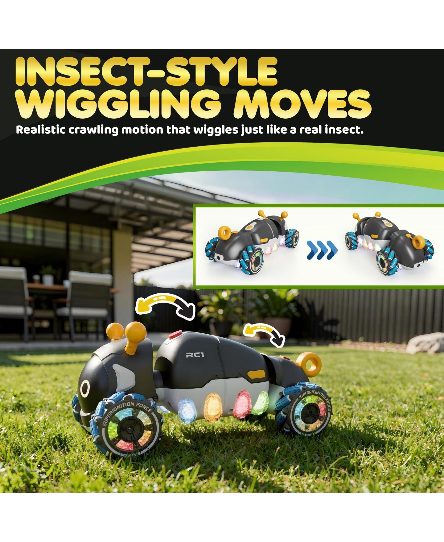 Детская игрушка Contixo RC1 Mech Stunt 360-Degree Spins RC Caterpillar Car with LED Lights, цвет: Чёрный — фото 2