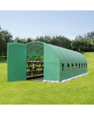 Galvanized Steel 15x7x7FT Walk in Greenhouses for Outdoors with PE Cover and Door for Gardening, Vegetables