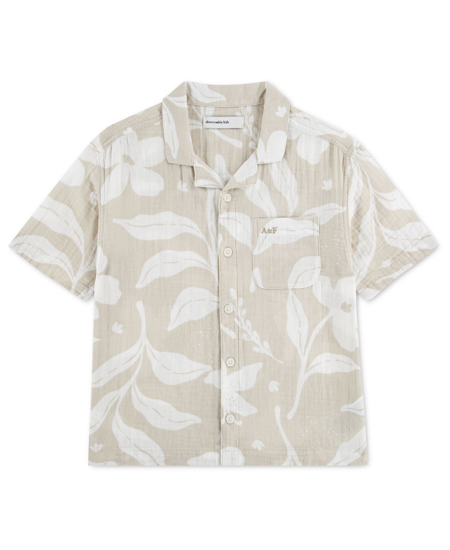 Рубашка abercrombie kids Gauze Camp Short-Sleeve для мальчиков, цвет: Серо-бежевый — фото 1