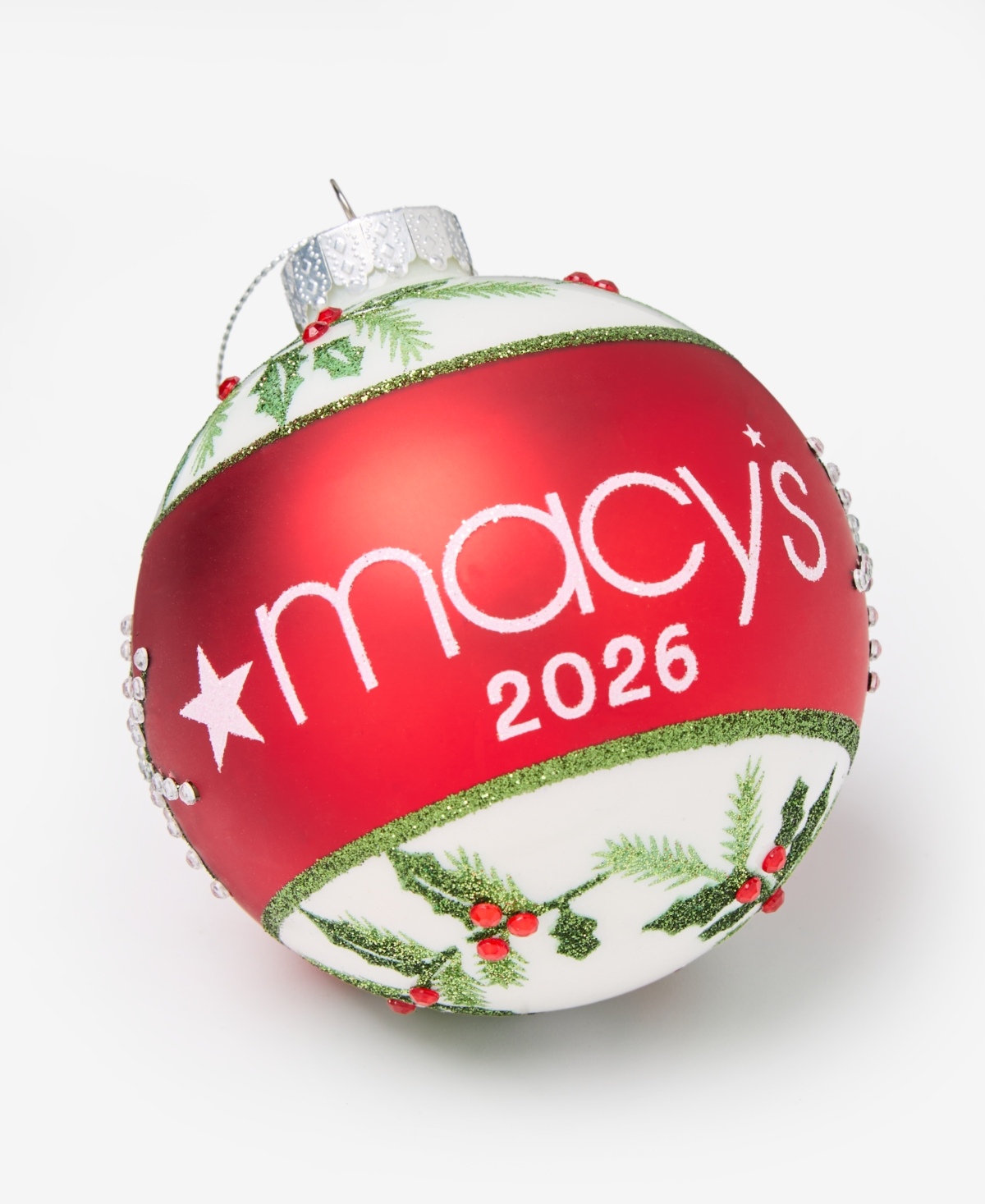Holiday Lane Macy's 2025 Glass Holly Ball Ornament, Macy's Exclusive