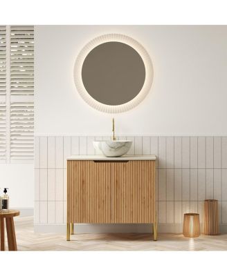 30 Inch Modern Bathroom Vanity with Ceramic Basin, Sintered Stone Countertop, Soft Close Double Doors Storage