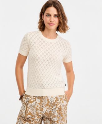 Women's Short-Sleeve Pointelle Sweater