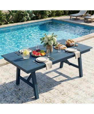 Outdoor Dining Table Set for 6, 7-Piece Patio HDPE Slatted Table and Chairs Set with Umbrella Hole, All-Weather for Backyard