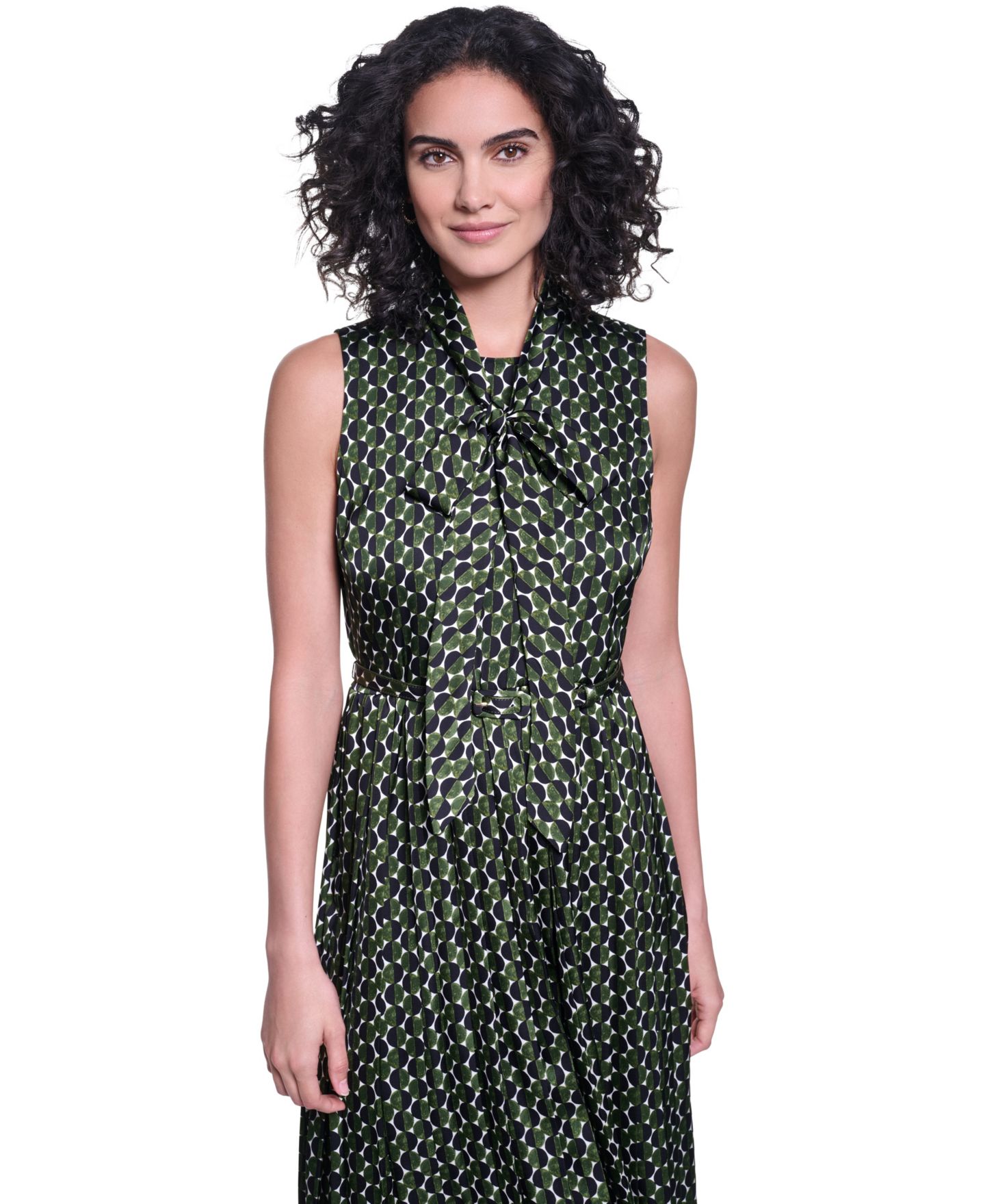 Женское платье KARL LAGERFELD PARIS Printed Midi, цвет: Чёрный / Оливковый зелёный комбинированный — фото 2