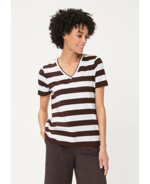 Женская футболка Olsen Stripe V-Neck, цвет: Тёмный коричневый