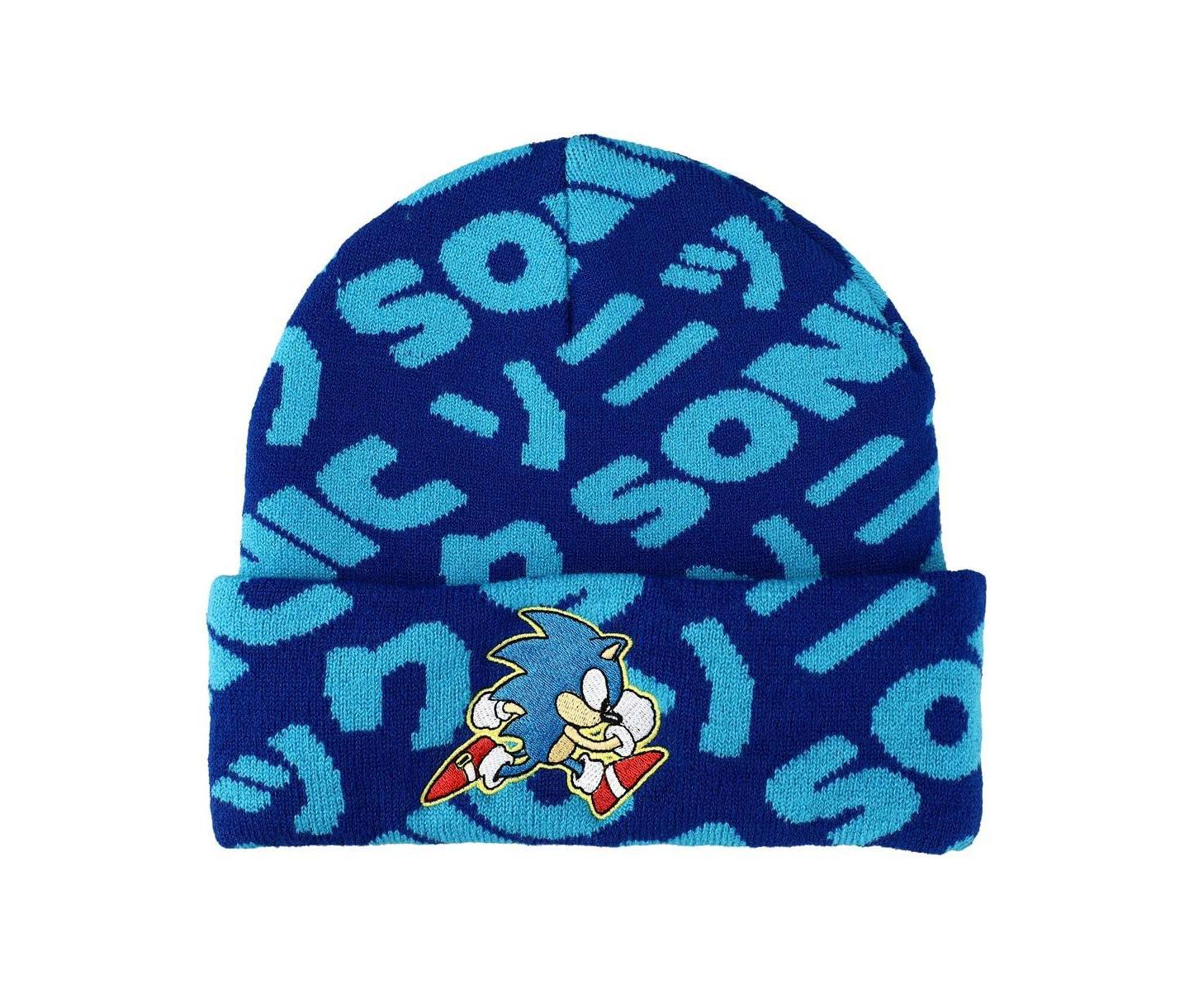 Мужская шапка Sonic the Hedgehog Sonic Flat Embroidery Blue AOP Jacquard Acrylic Knit, цвет: Синий — фото 4