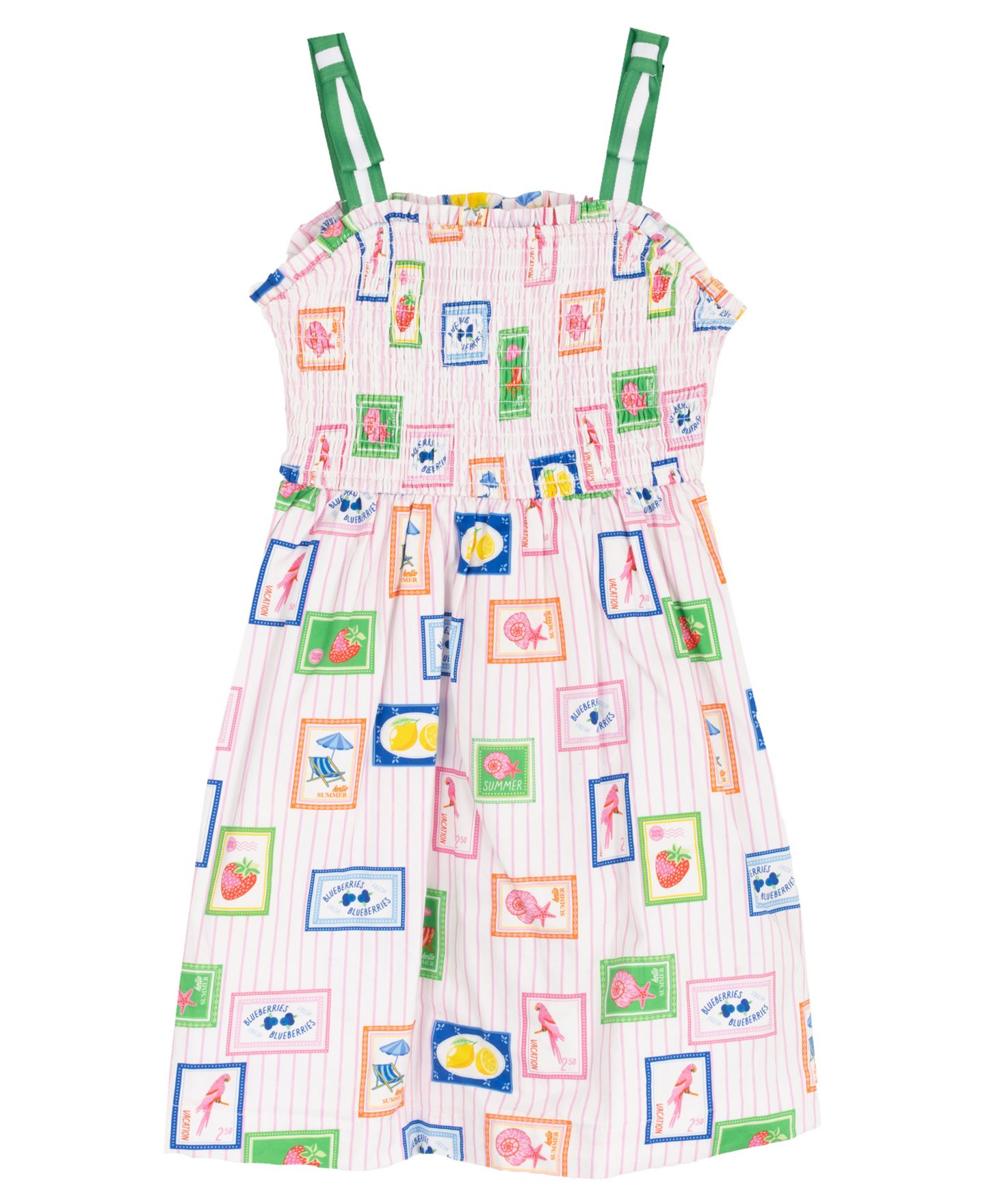 Платье Rare Editions Printed Smocked Bodice Tie Shoulder Midi для девочек, цвет: Розовый / Зелёный — фото 4